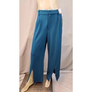 Happily Grey Wide Leg Pants Women Size 1 Teal Slit Hem Dress Pants NWT